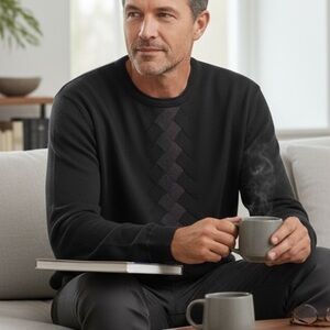 Lenor Romano Italian Wool Fine Knit Basketweave Mens Black Sweater size medium